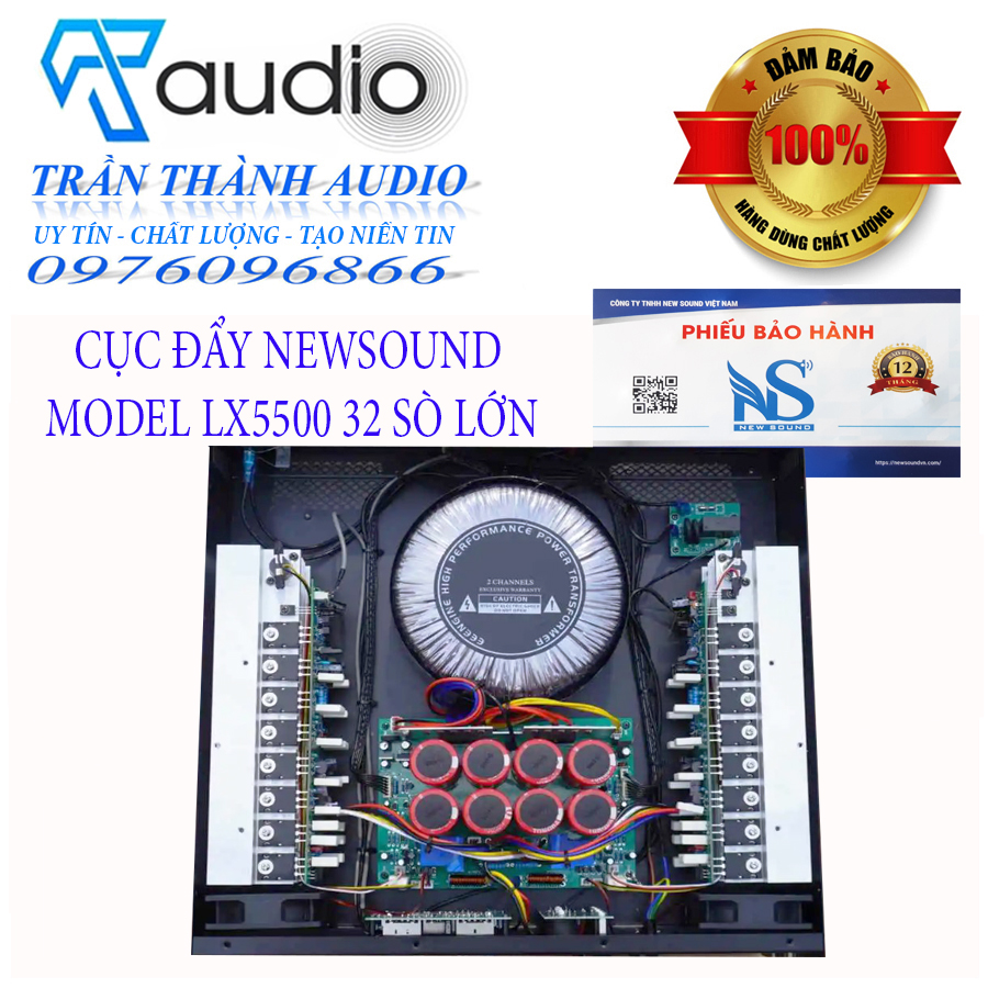 Cục đẩy công suất 2 kênh Newsound LX-5500 32 sò lớn 1500W , đánh full bass 30-40,hàng chính hãng nhập khẩu 2023,tặng jac kết nối