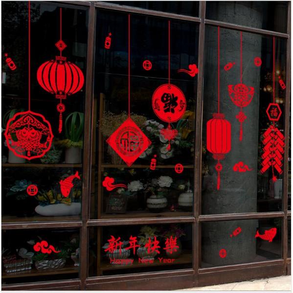 Decal trang trí tết - Rèm dây trang trí tết Lồng đèn đủ kiểu
