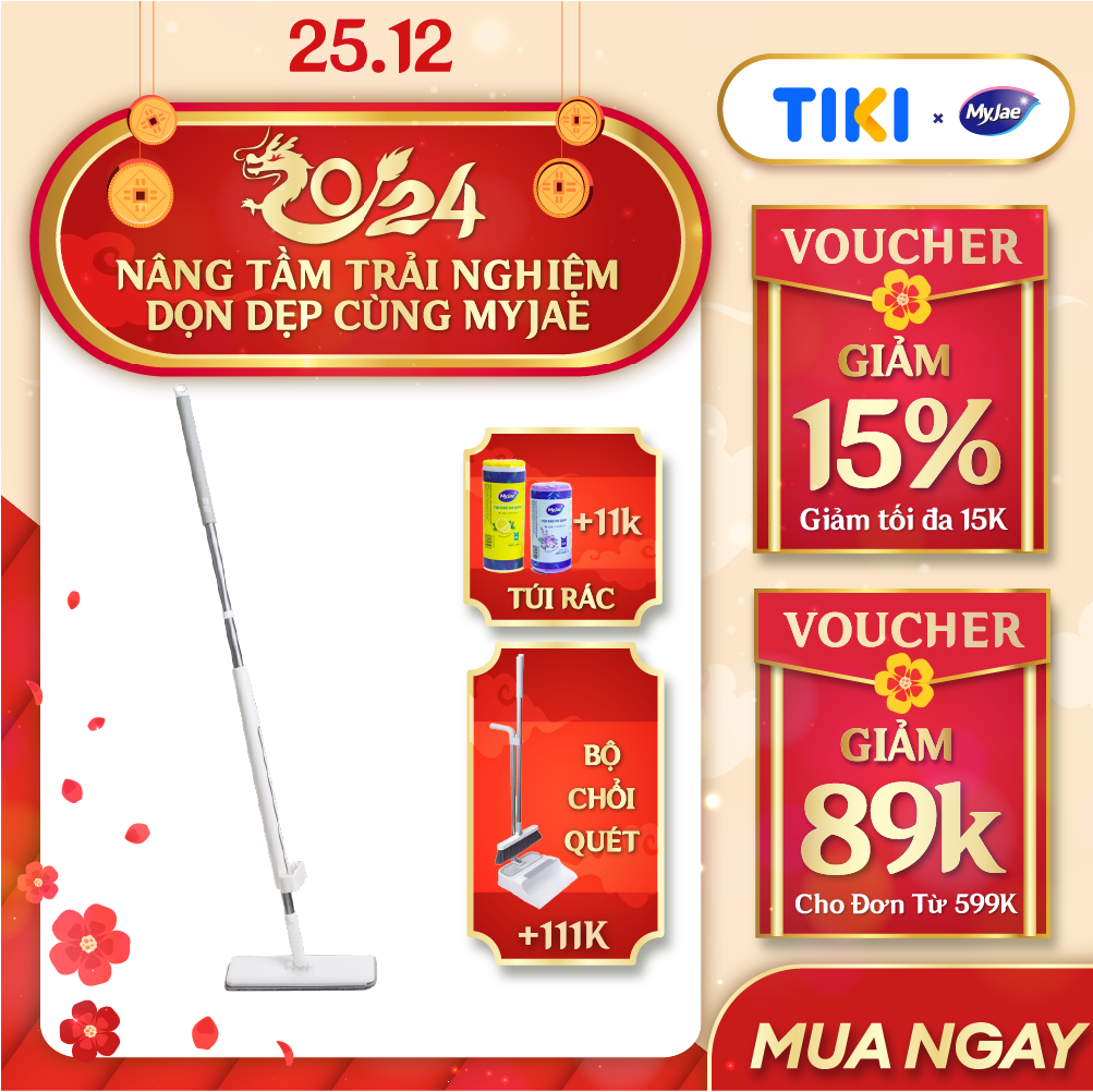 Cây Lau Nhà MyJae Đài Loan Sợi Polyester Kéo Vắt Thông Minh 360 Độ 125cm