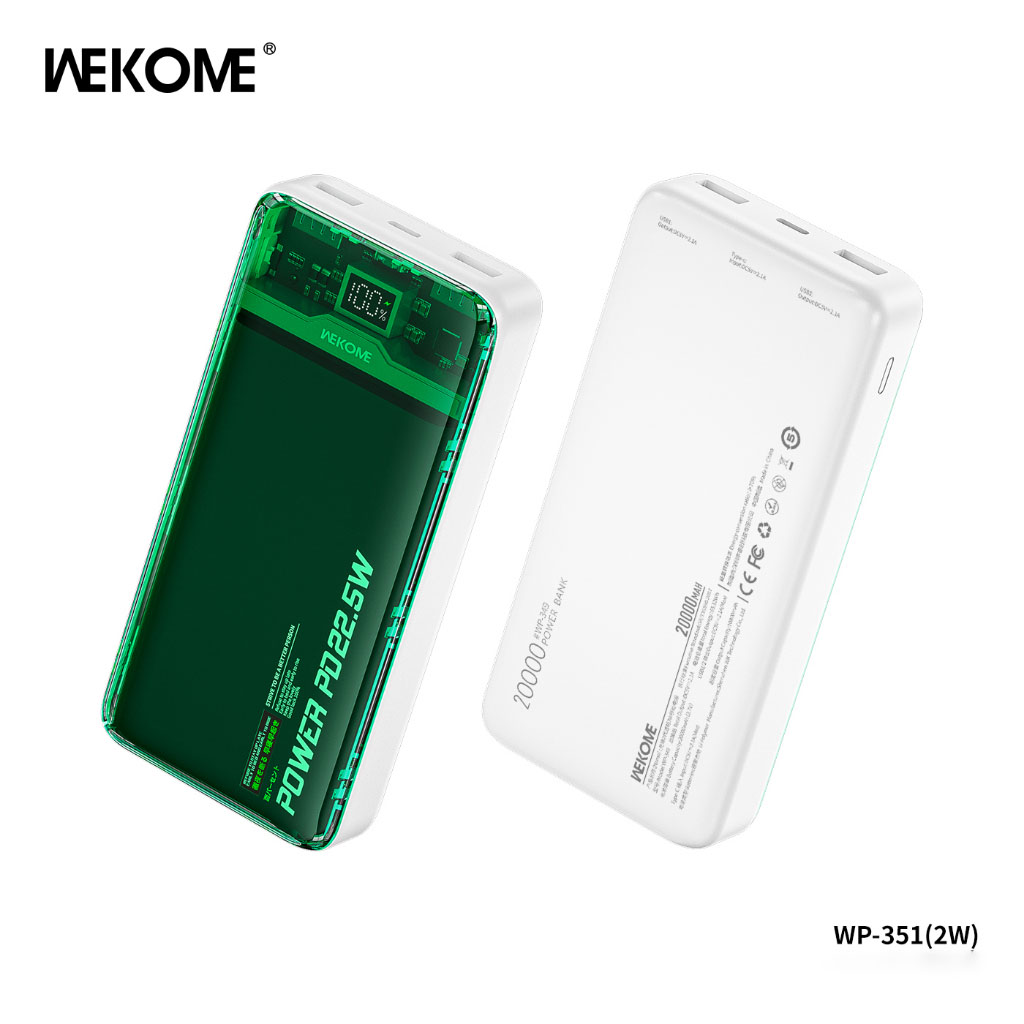 Pin sạc dự phòng sạc nhanh QC PD 22.5W trong suốt Hàng Nhập Khẩu WEKOME 20000mAh nhiều màu sắc Wp 349 sạc thường - 351