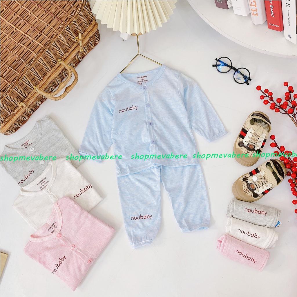 Bộ dài tay cotton NouBaby cài cúc giữa cho bé trai bé gái sơ sinh 3-13kg - BO32