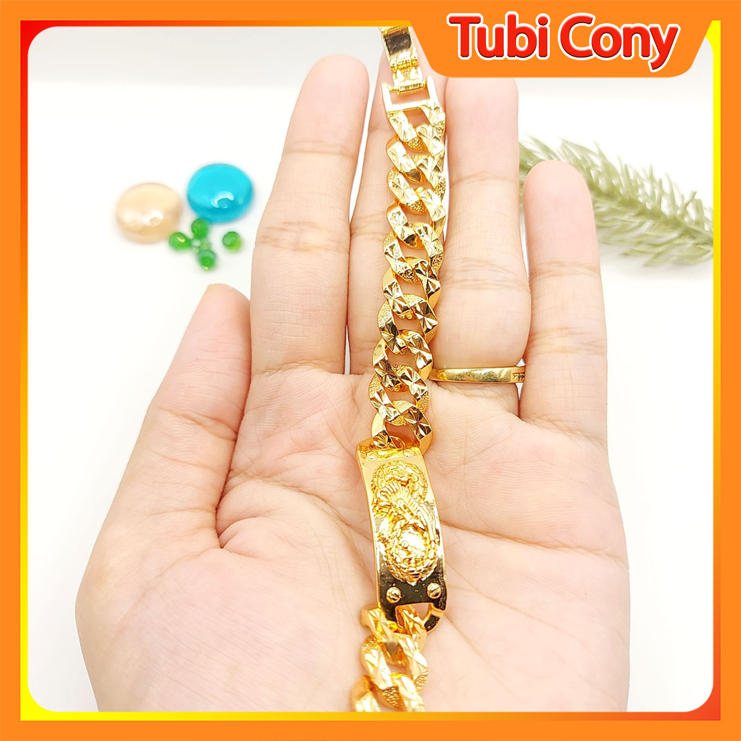 Lắc tay nam mạ vàng chạm rồng - Bền Màu - Không Dị Ứng