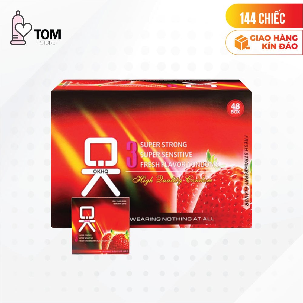 Bao cao su OKHQ hương dâu - Hộp 144 cái