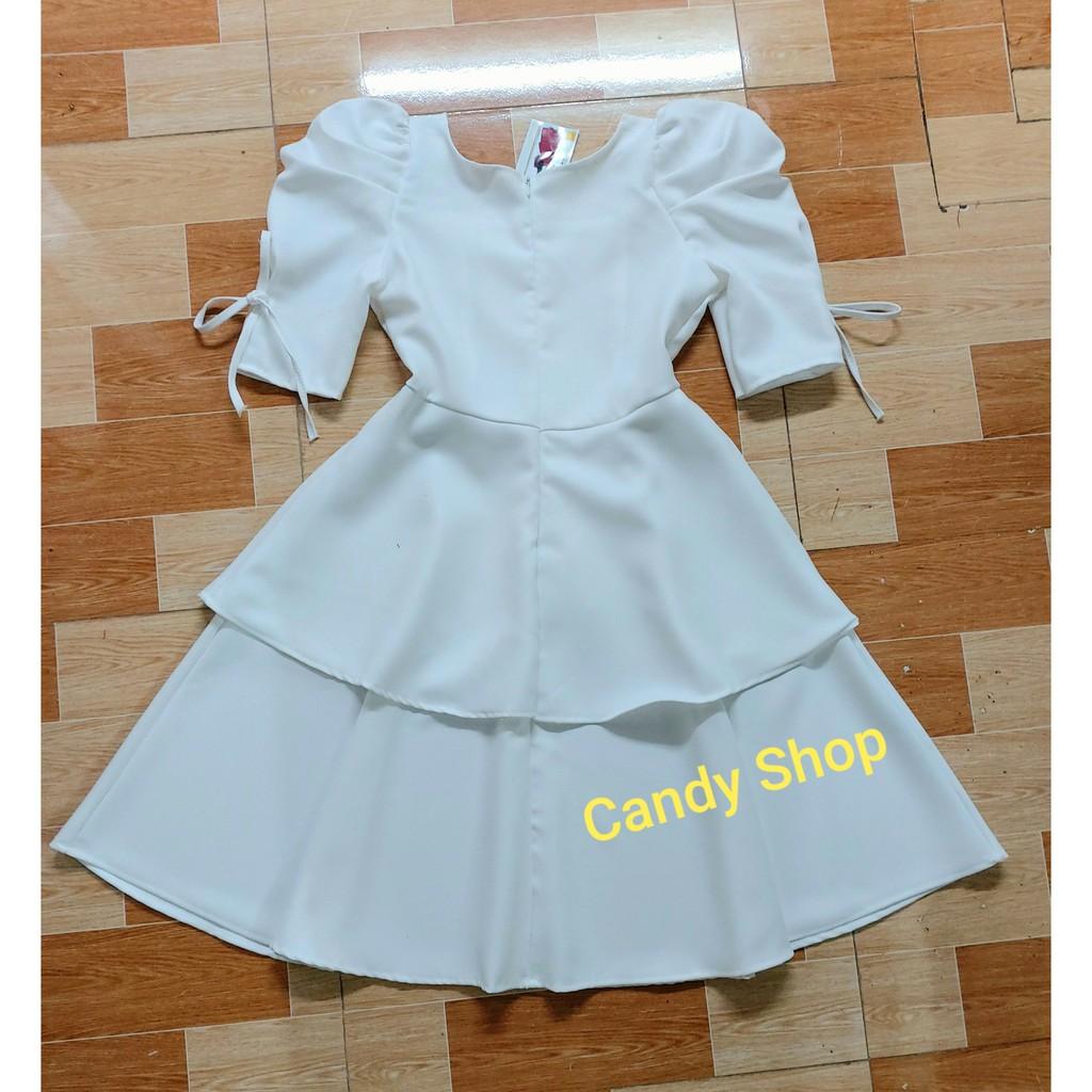 Đầm dự tiệc xoè tầng tay phồng cột nơ xinh xắn