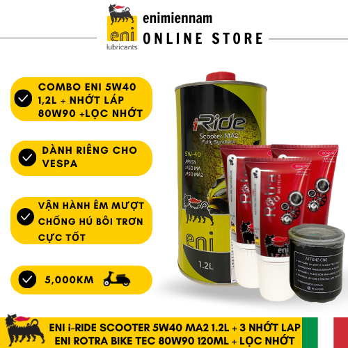 Combo Eni Scooter MA2 5W40 1.2L + Lọc nhớt + Nhớt láp Eni 80W90