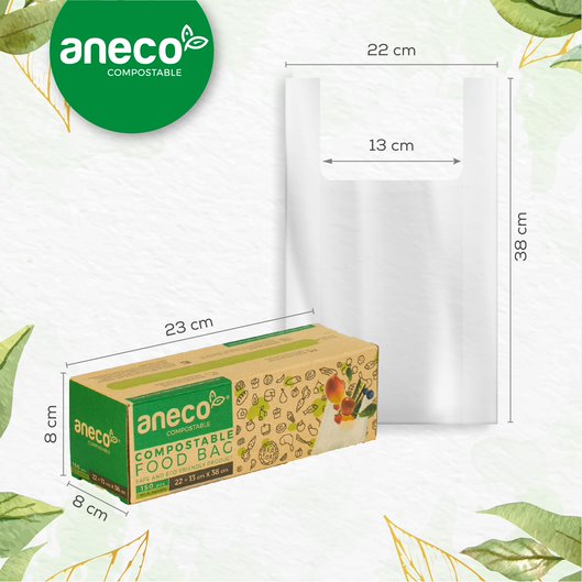 Hộp Túi Đựng Thực Phẩm Sinh Học ANECO - Phân hủy sinh học hoàn toàn - Không nhựa 100% (150 túi, có quai)