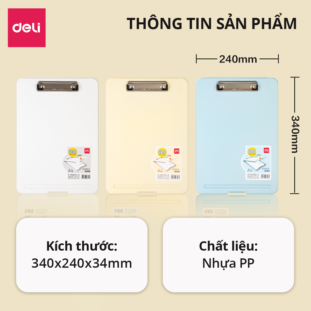 Bìa trình ký nhựa A4 Deli, Bìa kẹp nhựa giấy, tài liệu, kẹp hồ sơ A4 một mặt, màu pastel học sinh văn phòng mở được