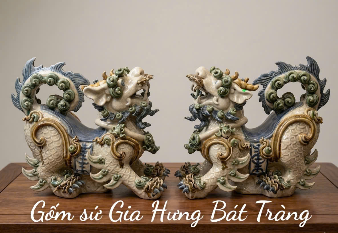 Tượng nghê gốm sứ Bát tràng H43