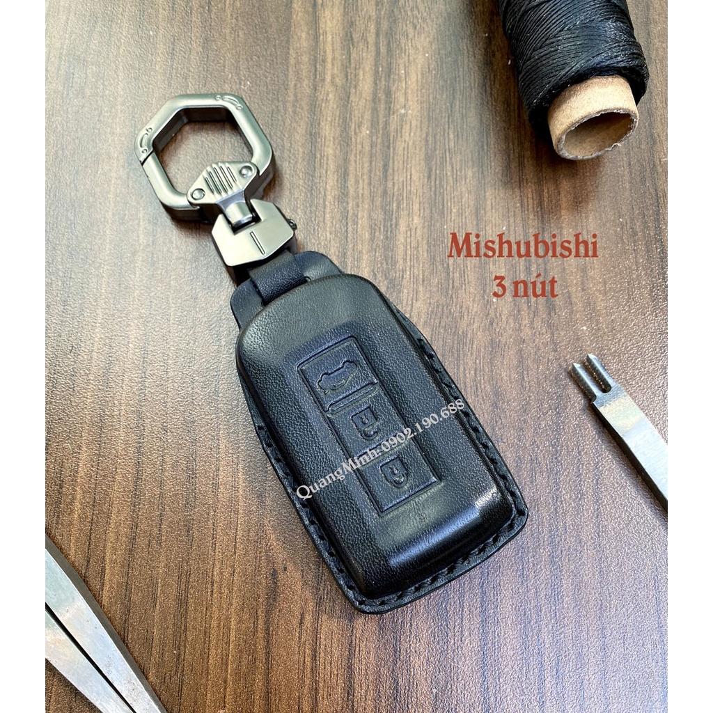 Bọc chìa khóa da bò hàng ép khuân dầy dặn cho xe Mishubishi 3 nút thông minh.