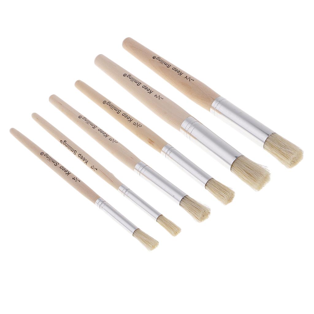 6pcs/set Round Wooden Handle Bristle Hair Oil Acrylic Painting Brush Brushes