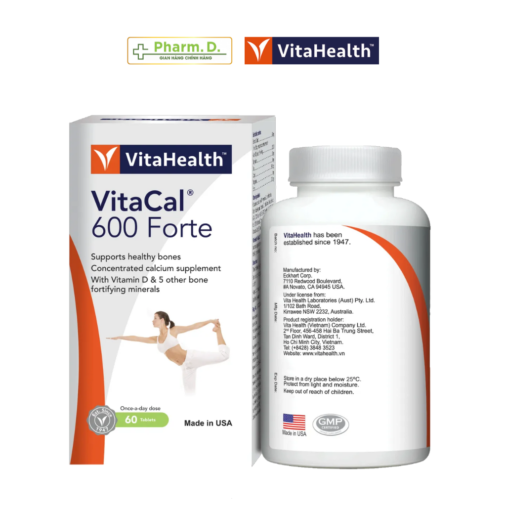 Viên Uống Bổ Sung Canxi Và D3 Phát Triển Xương Và Chiều Cao VITAHEALTH Vitacal 600 Forte ( Hộp 60 Viên)