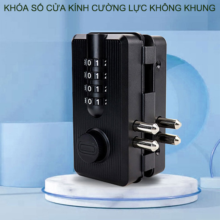 Khóa số cửa kính cường lực không khung thông minh, mở bằng 4 mã số có thể thay đổi được, không cần khoan kính