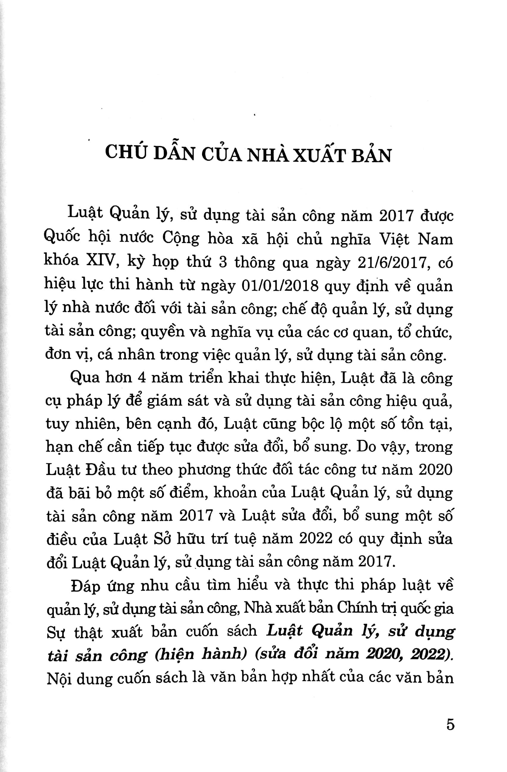 Luật Quản Lý, Sử Dụng Tài Sản Công (Hiện Hành) (Sửa Đổi Năm 2020, 2022)