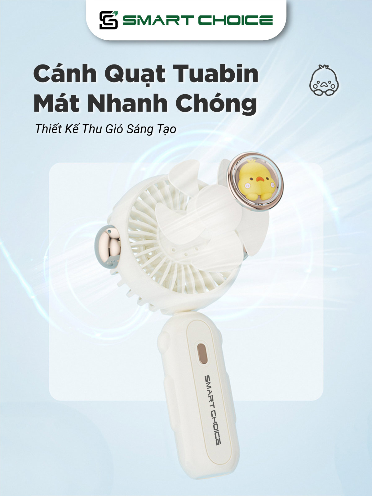 Quạt Mini Cầm Tay SmartChoice Hàng Chính Hãng SCG-PK175, Quạt Tích Điện Sạc Pin 800mAh 3 Tốc Độ Gió Gấp Gọn