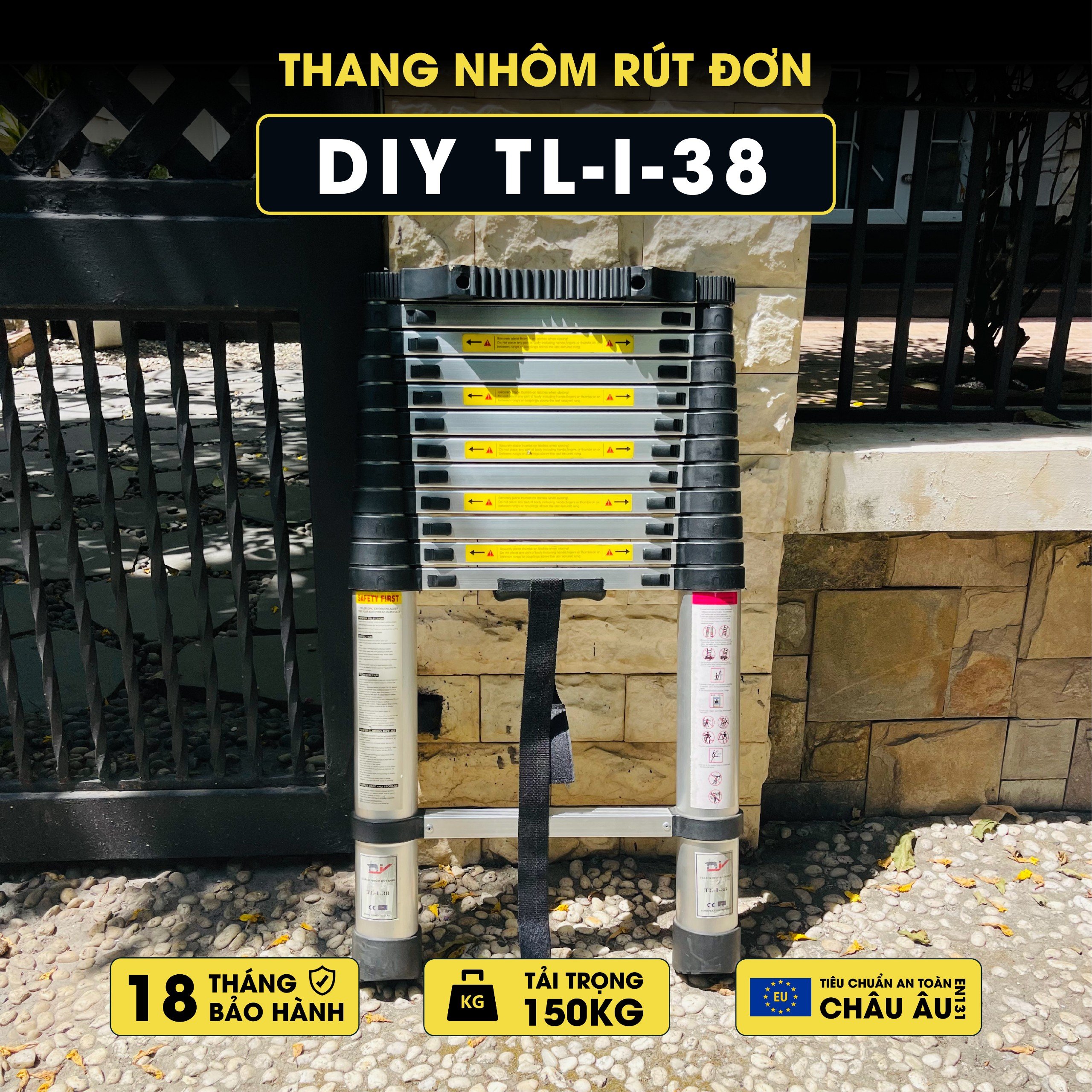 Hình ảnh Thang nhôm rút đơn chữ I 3.8m DIY TL-I-38 Tiêu chuẩn EN131