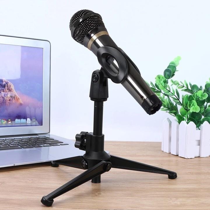 Giá đỡ mic 3 chân, chân mic để bàn màu đen bằng nhựa cứng xếp gọn đa năng chiều cao tối đa 24cm