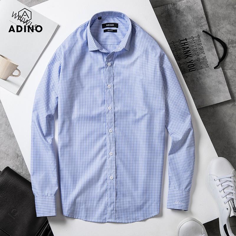 Áo sơ mi nam dài tay ADINO màu xanh biển đậm kẻ ô chất liệu modal cao cấp trẻ trung lịch lãm S217