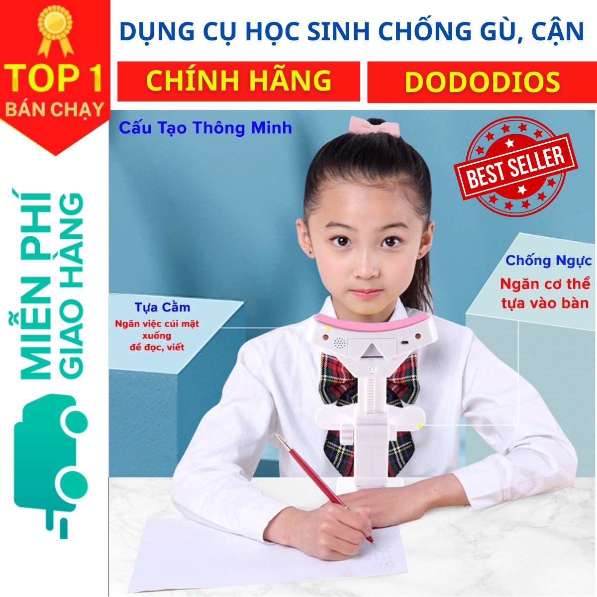 Dụng Cụ Giá Đỡ Cằm Chống Cận Thị, Chống Gù, Giá đỡ chống cận thị, dụng cụ ngăn ngừa gù lưng trẻ em chữ T thông minh cho học sinh - Hàng chính hãng dododios