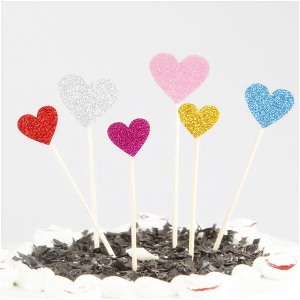 4/10 Pieces Glitter Handmade Beautiful Love Heart Cupcake Toppers Cake Birthday Party Wedding Party Decoration