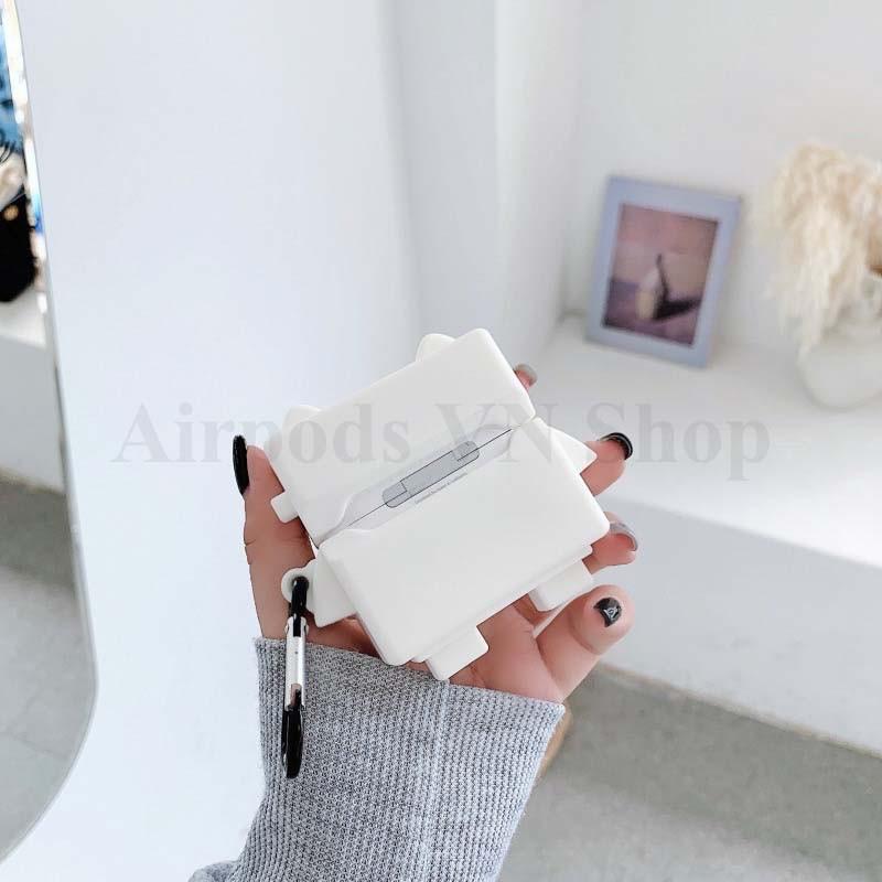 Bao Case Ốp dành cho Airpods 1/2 và Airpods Pro Robot mắt xanh kute silicon 3D cao cấp