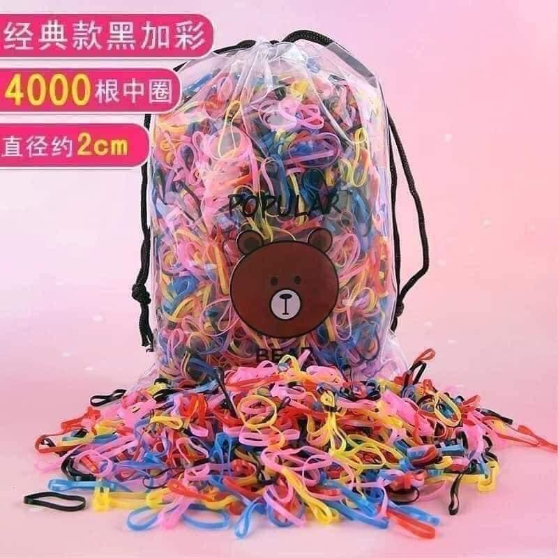 Dây Chun Buộc Tóc Cho Bé Tặng Kèm Túi Gấu Siêu Xinh (Set 4000 Sợi) Shop Kho Tổng VP88