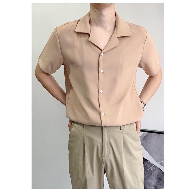 Áo Sơ Mi Trắng Đen Ngắn Tay Cổ Vest Vải Lụa Nam Nữ Unisex