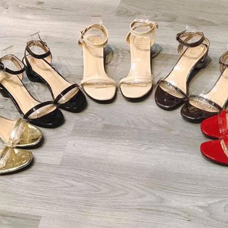 Sandal quai ngang trong viền màu gót bầu