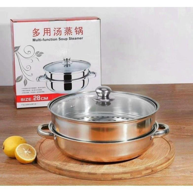 Nồi inox 2 tầng có giá hấp sz 28cm