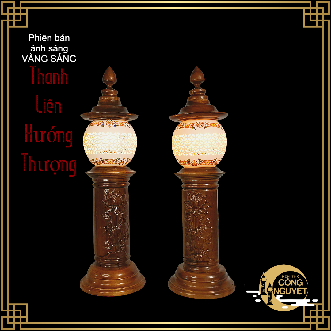 Đôi đèn thờ gỗ sứ tinh xảo THANH LIÊN HƯỚNG THƯỢNG