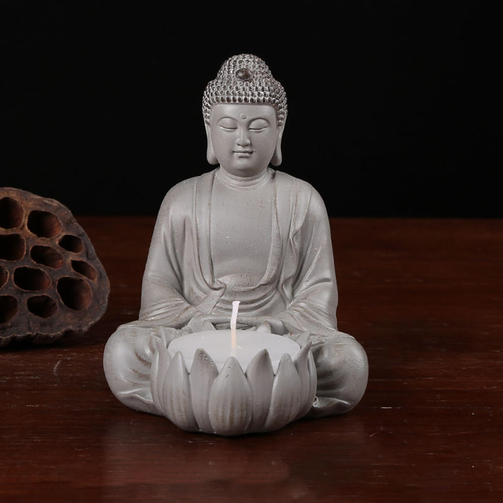 Lotus Buddha Statue Candle Holder Decorative Prop Hand Carved Resin Figurine