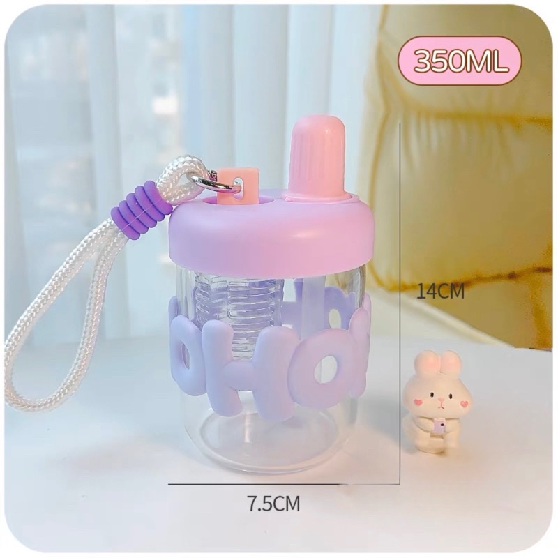 Bình - Cốc thủy tinh có ống hút, dây đeo kèm khay lọc, stick nổi