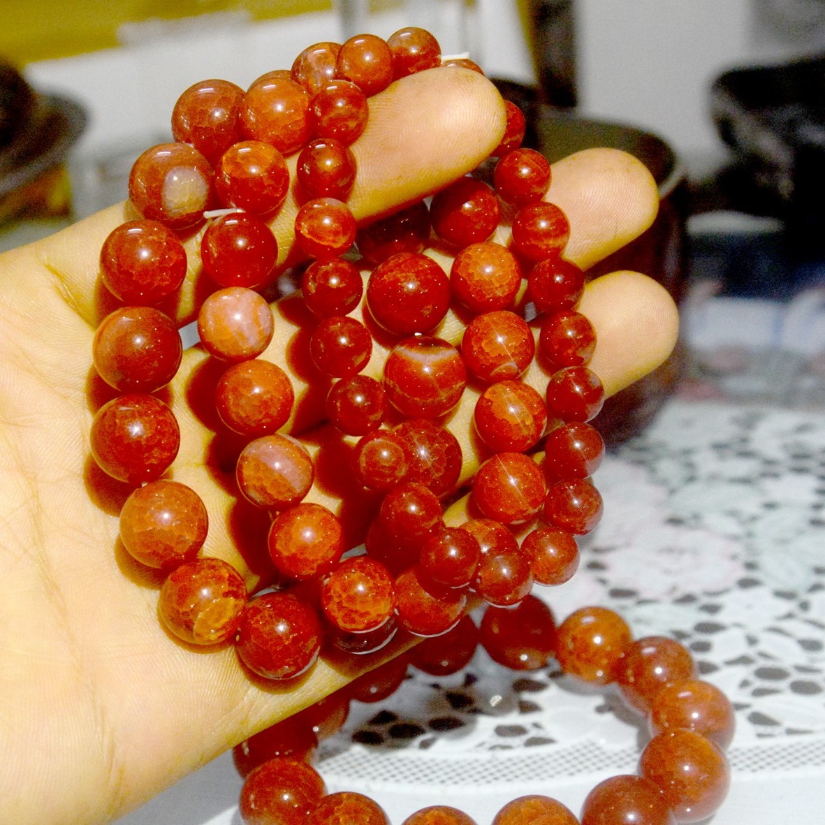 Vòng tay chuỗi đá mã não đỏ vân rắn