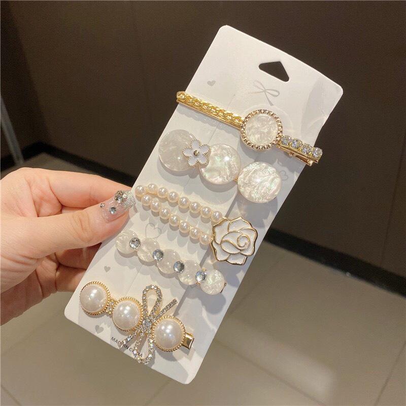 Set 5 - kẹp ng.ọc trai phối đá màu sang trọng thanh lịch - Nunam shop