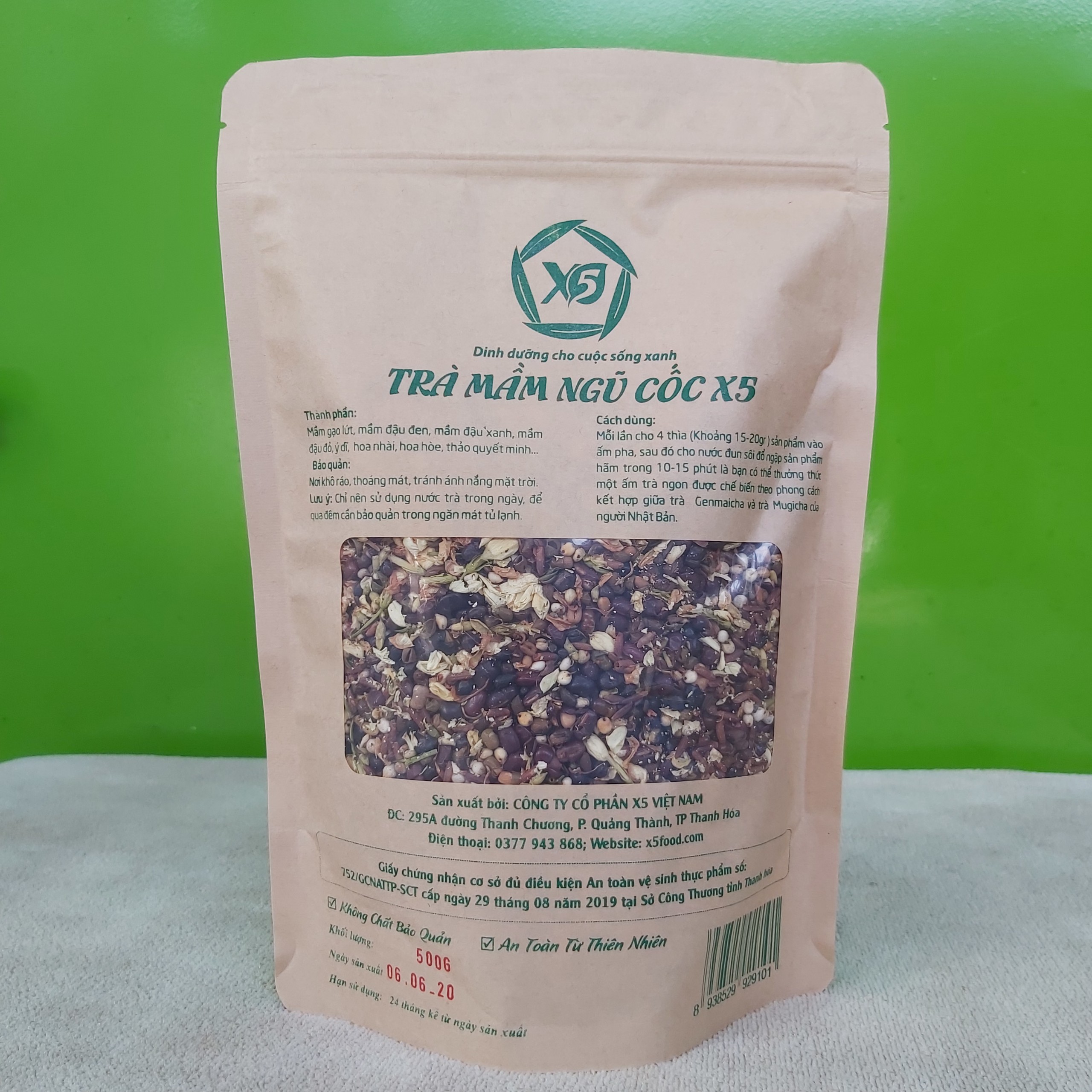 Combo 05 Trà Mầm Ngũ Cốc X5Tea (500gr): Tan Mỡ bụng - Chống Lão Hóa Da - Ngủ ngon - Thải Độc- Khỏe Tim Mạch - Ngừa Tiểu Đường- Chống Stress