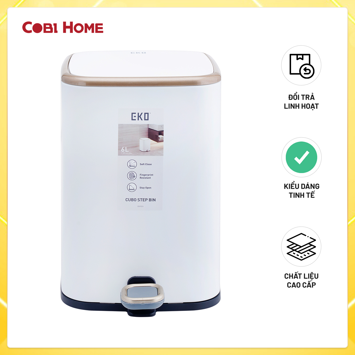 Thùng rác EKO 6L-cobi home- NHẬP KHẨU  CHÍNH HÃNG