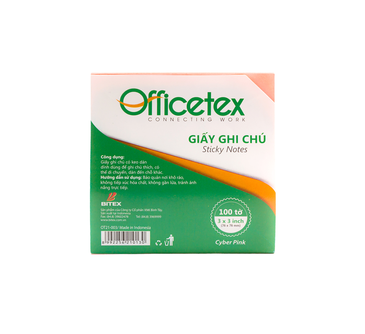 Giấy ghi chú Officetex 3 x 3 dạ quang nhiều màu