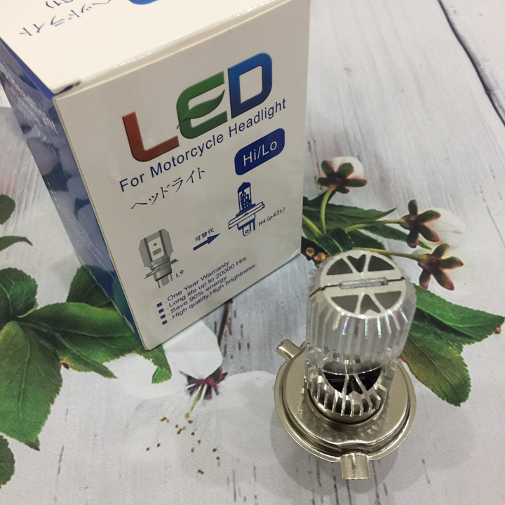 Đèn led 2 tim chân h4 ánh sáng trắng, Nguồn điện 12V - A216