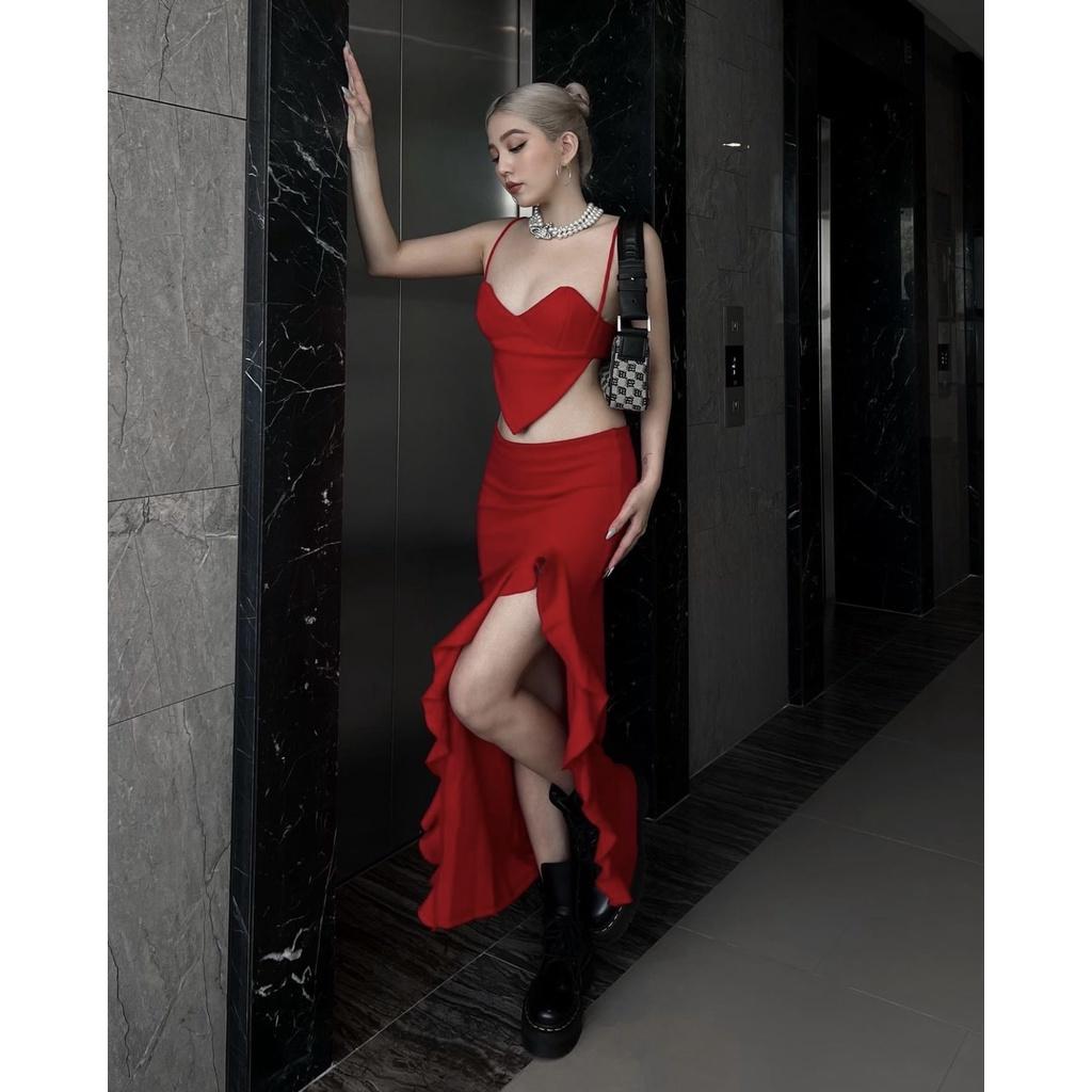 Set áo croptop thiết kế kiểu nữ chân váy ôm body chất thun cao cấp mềm mại cá tính hot trend carrotxinhdep