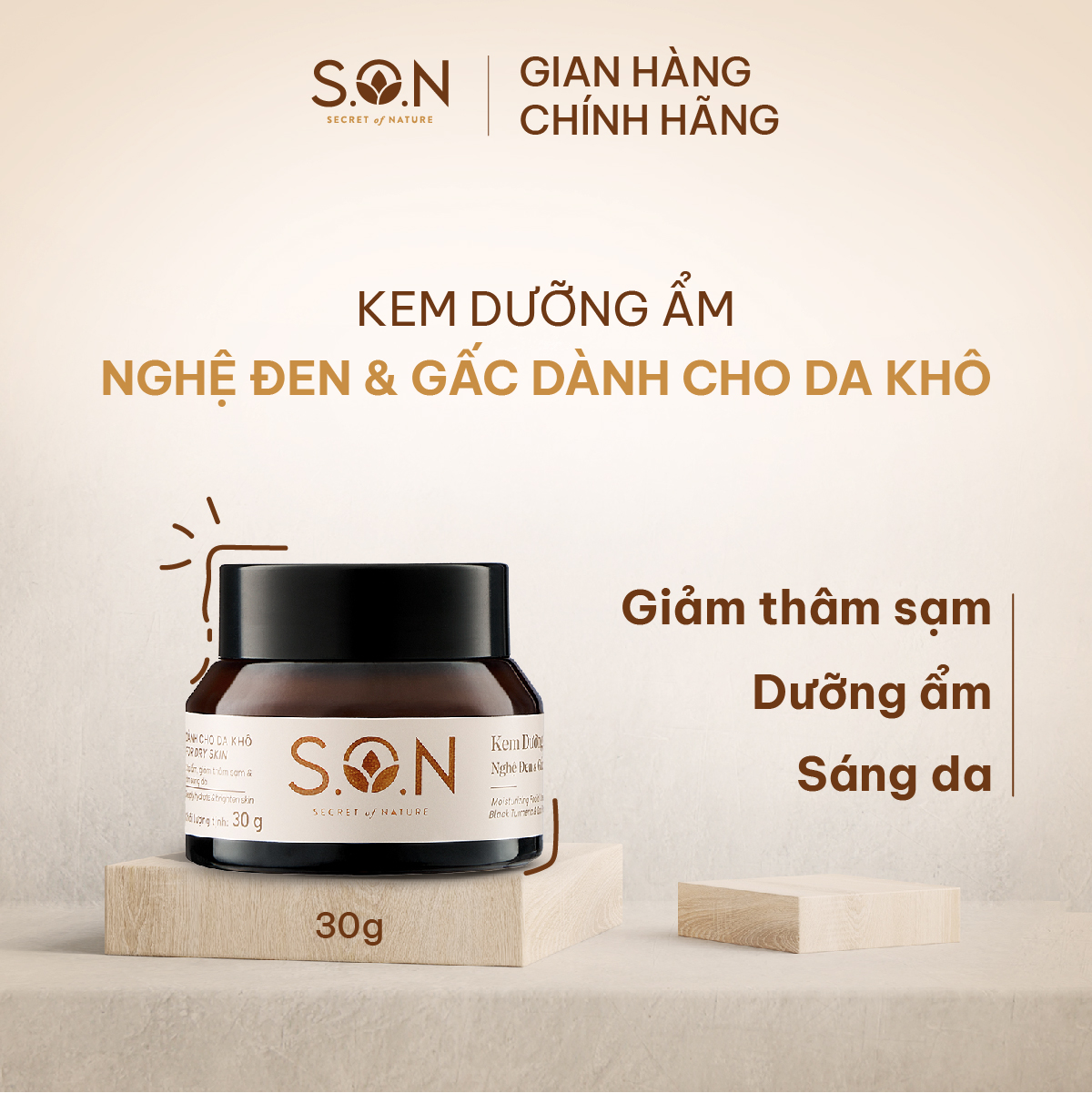 Kem dưỡng ẩm nghệ đen &amp; gấc dành cho da khô S.O.N dành cho da khô 30g