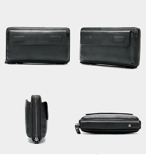 Ví nam cầm tay da thật BHM9043D Clutch da bò. Màu Đen. Hàng chính hãng.