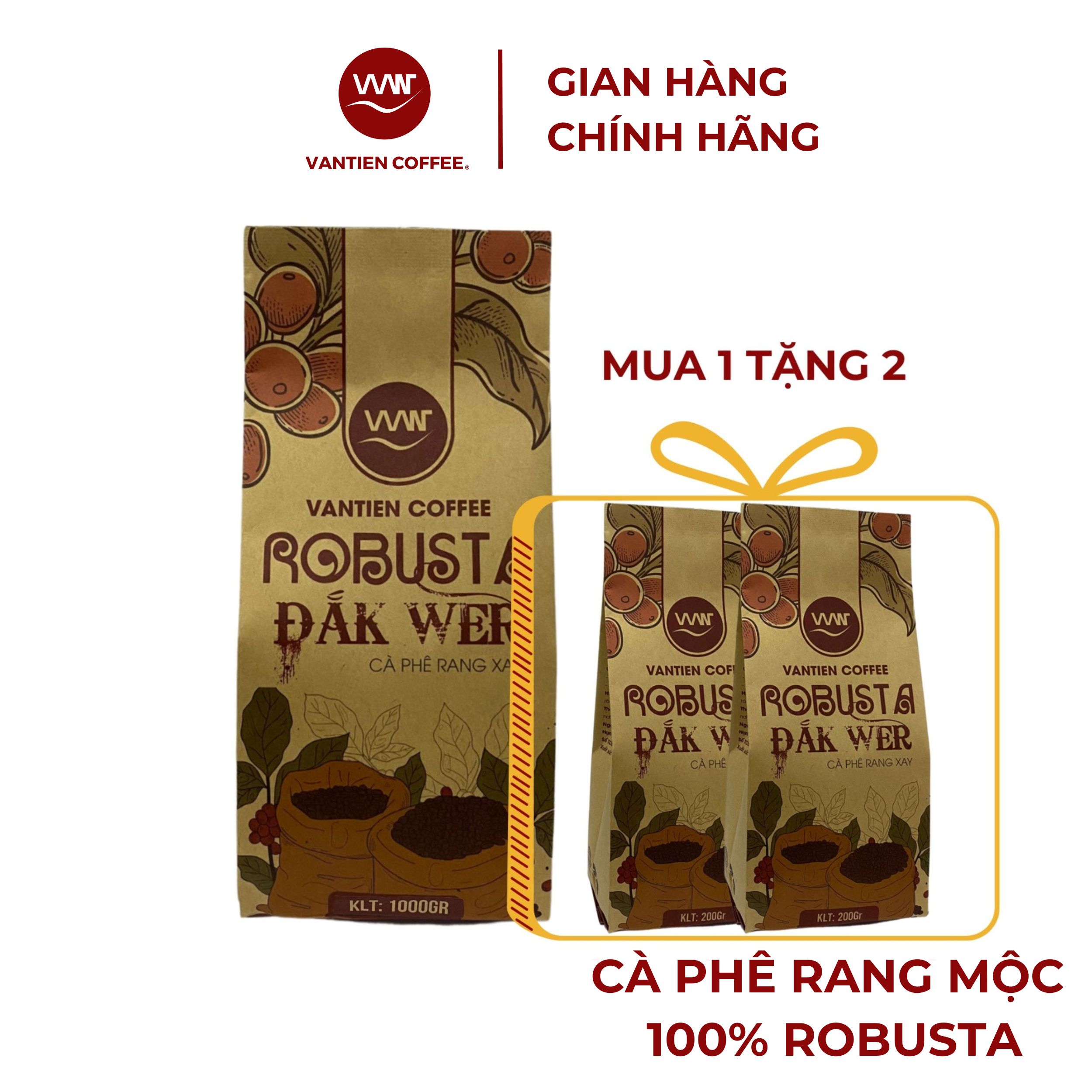 Mua 1 Tặng 2 - Cà phê rang xay Vantien Coffee Robusta Đắk Wer vị đắng mạnh, nhiều hàm lượng cafein