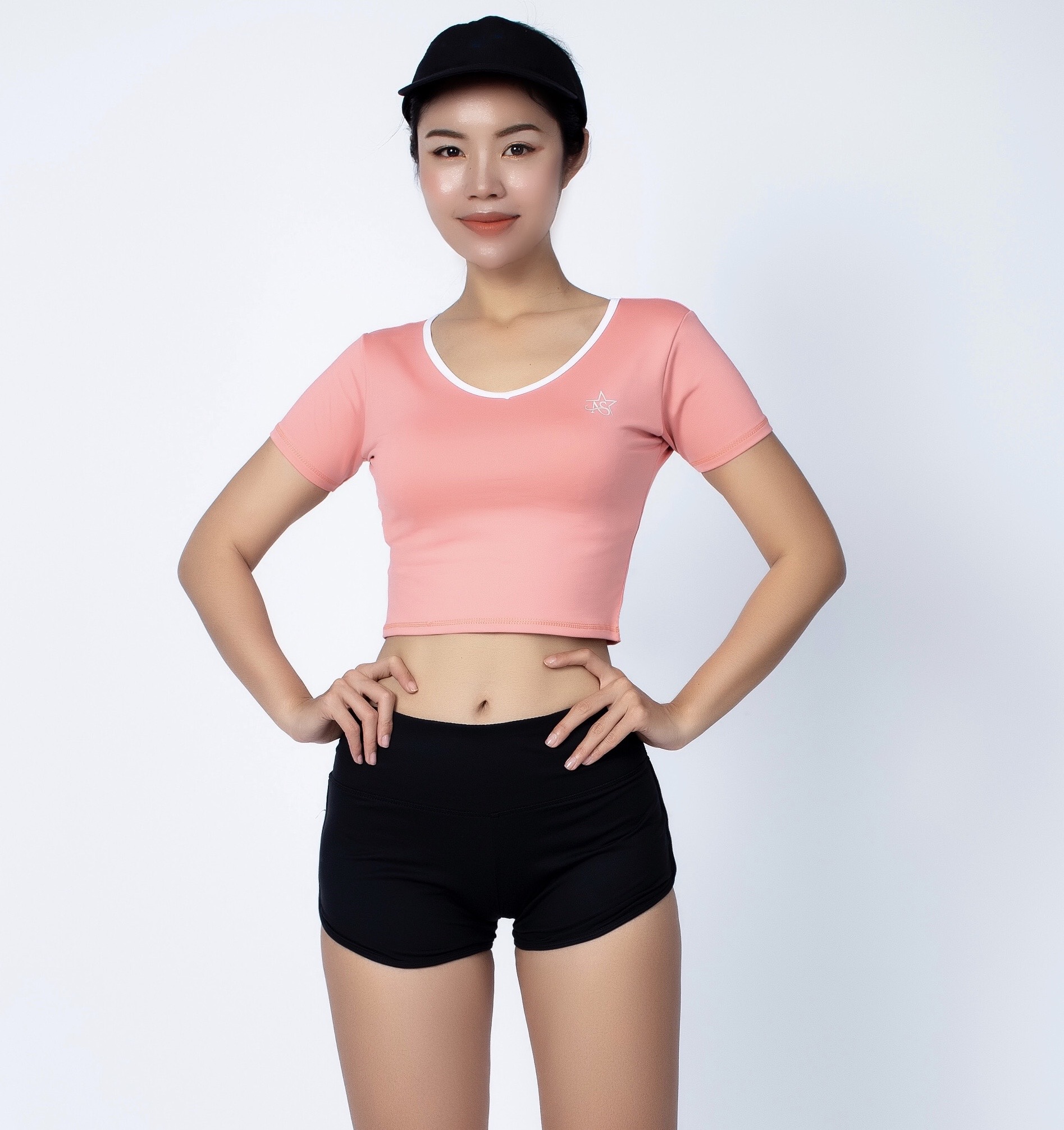 Áo tập thể thao Croptop nữ tay ngắn phối viền cổ màu Cam