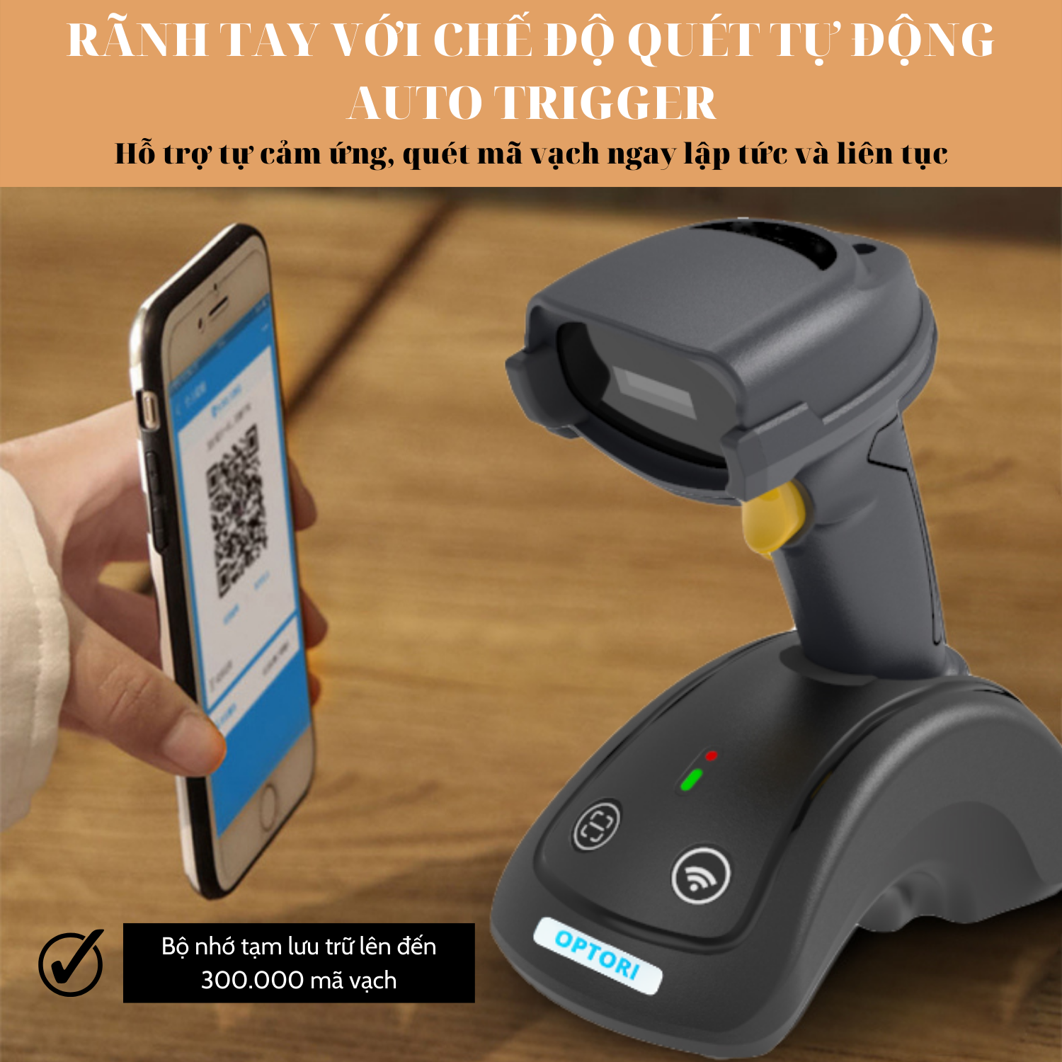 Máy quét mã vạch không dây – Máy quét mã vạch bluetooth – OPTORI AK21 (hàng chính hãng)