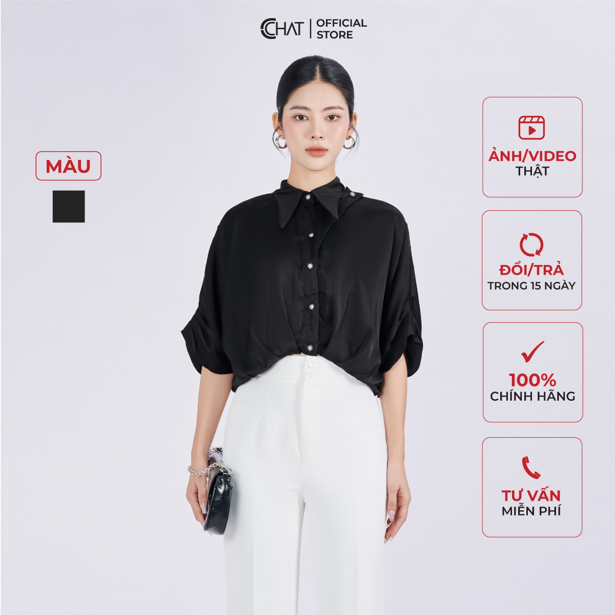 Áo Sơ Mi Nữ Kiểu Gấu Xếp Nếp Dáng Suông Lửng Chất Lụa Cao Cấp 53FNL2011ST