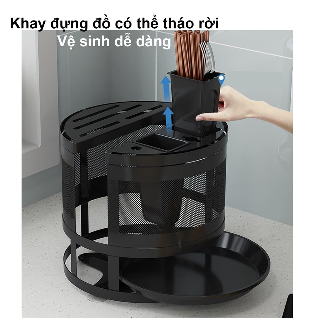 Bộ sản phẩm Kệ xoay 360 độ để dao thớt đũa thìa -Thiết kế thông minh-Thép chống gỉ sơn 5 lớp-Giao nhanh-Đổi mới dễ