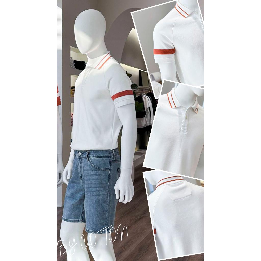 Áo Polo Nam Cao Cấp Có Cổ BY COTTON Raglan 2 Layer White 060223 Nam Tính, Thanh Lịch, Sang Trọng, Trẻ Trung