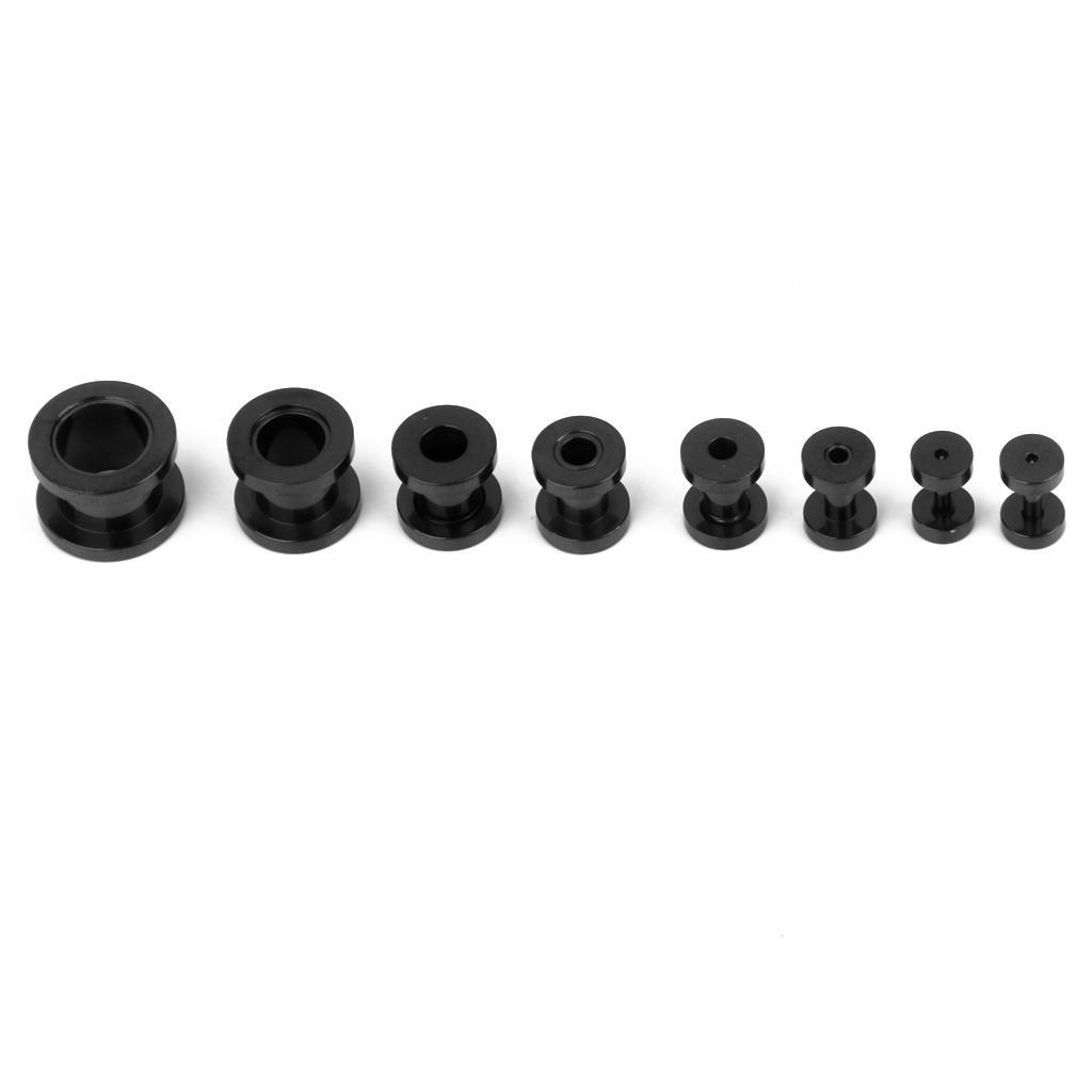 16PCS Stainless Steel Ear Plugs Tunnel Stretcher Expander Kit Black