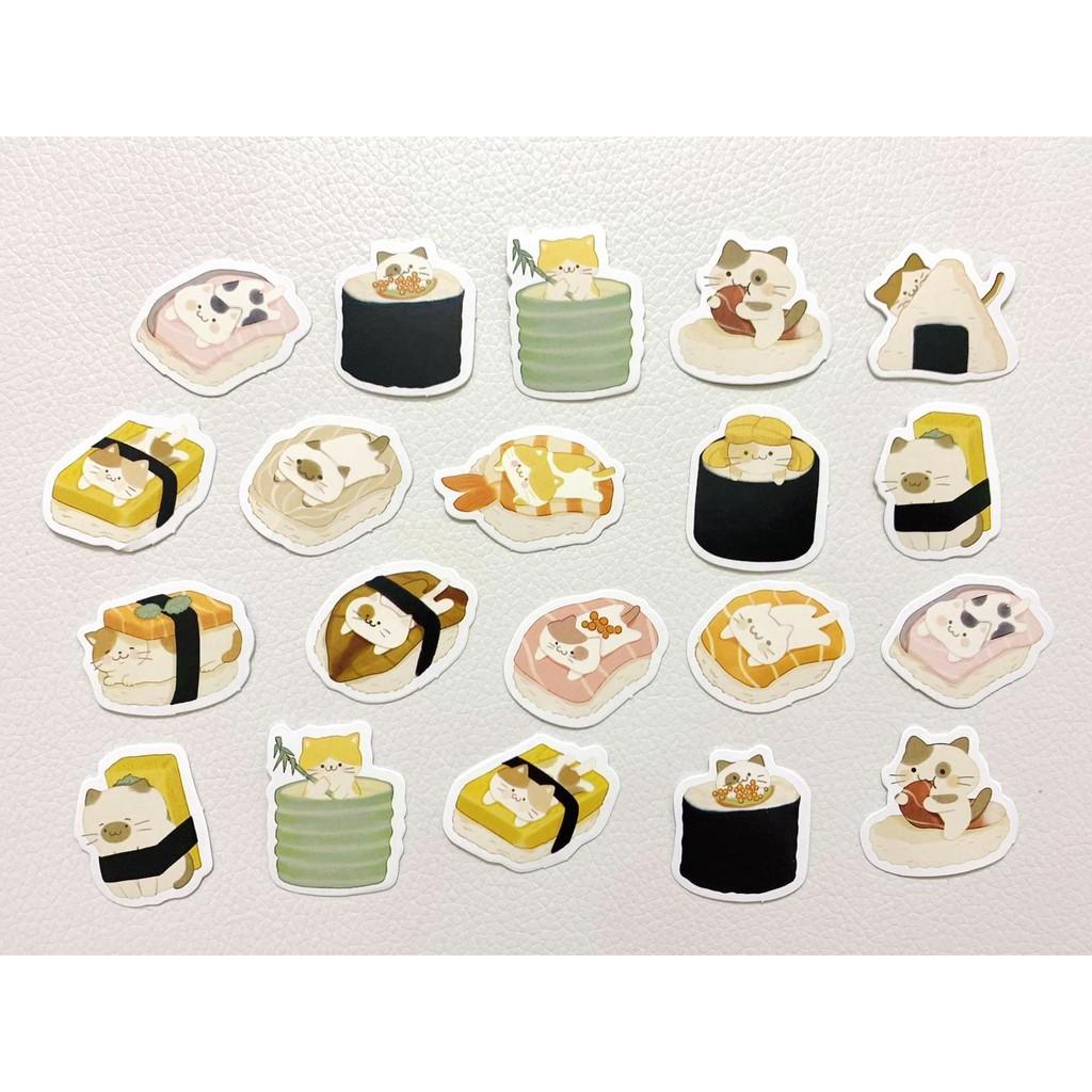 Hộp 40-45 Sticker hình Mèo Sushi - Set Hình Dán Mèo dễ thương