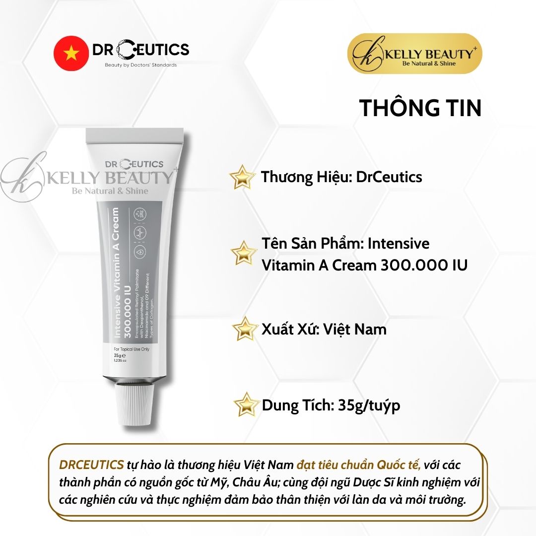 Kem Dưỡng Intensive Vitamin A Cream 300.000 IU DrCeutics - Mờ Nếp Nhăn, Căng Mịn; Sáng Da, Mờ Thâm Nám | Kelly Beauty