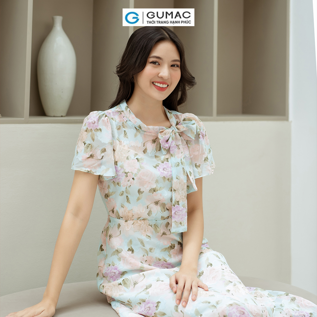 [BST MỚI THÁNG 9] Đầm hoa thắt nơ cổ GUMAC DD09049